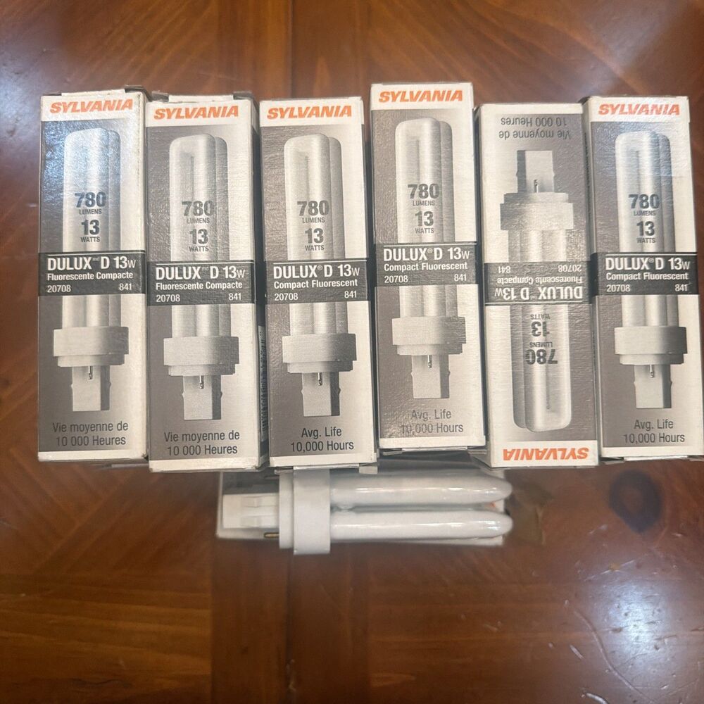 NOS Sylvania 20708 CF13DD/841/ECO 13W 2-Pin GX23-2 CFL Light Bulbs Lot of 19